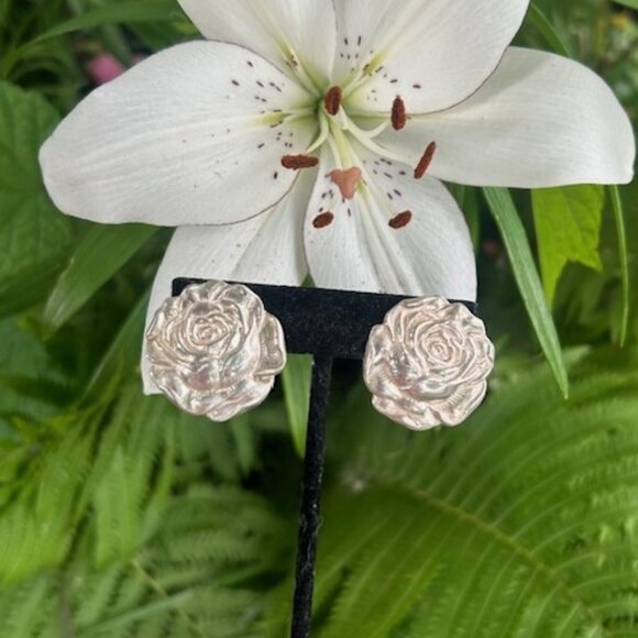 0.7 925 Silver 3-D Rose Statement Round Disc EARRINGS